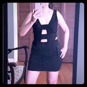 Black Double strap cut out bodycon dress